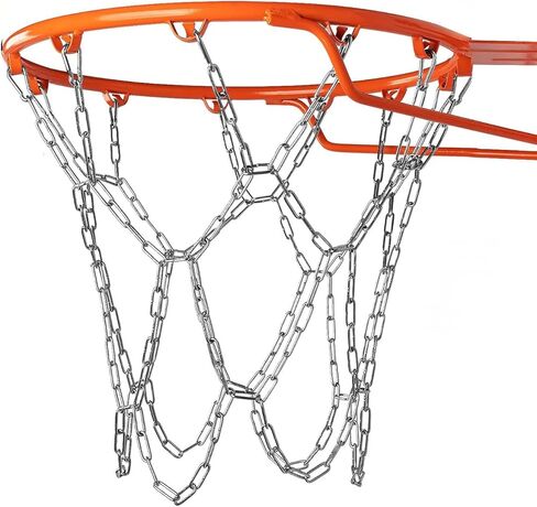 شبكة كرة السلة الشبكة الثقيلة 304 سلسلة من الفولاذ المقاوم للصدأ - دليل على صدأ الاستبدال المعدني في الهواء الطلق لأطواق 18 بوصة وطولها 45 سم و 12 حلقة (حافات قياسية 48 سم فقط) in Kuwait