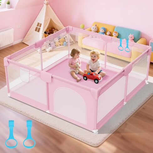 64 "× 64" Playpen Sturdy Baby - Playard Baby Playard الكبير للأطفال والأطفال الصغار مع المصاصون المضادون للانزلاق - ساحة Play Safety مع قطعة قماش مضادة للعبادة تغطي كل الزاوية ، الرمادي in Kuwait