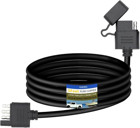 18 AWG 30 قدم مسطح 4 دبوس موصل مقطورة 360 بوصة نحاس 4 دبوس طقم أسلاك مقطورة مع سترة شديدة التحمل للذكور والإناث 4 اتجاهات وصلة تمديد سلك المقطورة مع غطاء غبار in Saudi Arabia