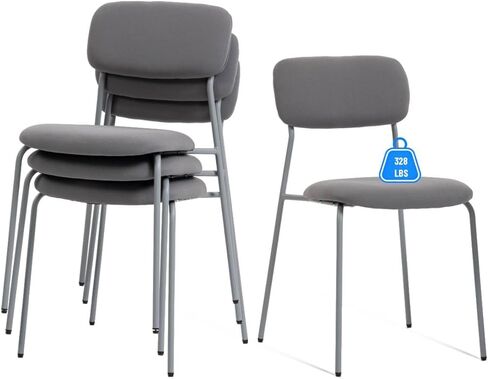 Black Stacking Chairs with Upholstered Fabric Seat and Back, Armless Guest Chairs with Metal Frames, Stackable Reception Chair for Waiting Area, School, Conference Room, and Church, Set of 4. in Saudi Arabia