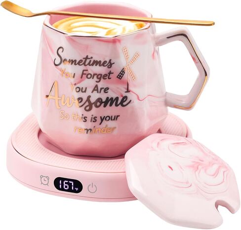 Coffee Mug Warmer & Awesome Diamond Mug Set, 8H Smart Auto Shut Off Electric Coffee Cup Warmer for Desk Office Home, 4 Temperature Setting Candle Heater Tea Beverage Coffee Warmer Plate for Women Men in Kuwait