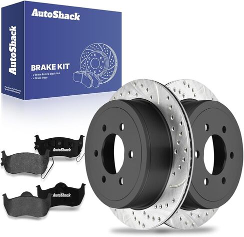 AutoShack Rear Brake Rotors Ceramic Brake Pads | Replacement for 2004 Ford F-150 Heritage 2004-2011 F-150 2006-2008 Lincoln Mark LT 3.5L 3.7L 4.2L 4.6L 5.0L 5.4L V8 4WD AWD RWD | 6-PC Brake Kit in Kuwait