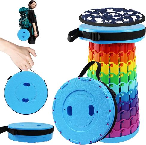 ALEVMOOM Telescoping Stool with Cushion, Collapsible Retractable More Sturdy Capacity 440Ib, Portable Camping Adjustable Folding Stool for Garden Fishing Hiking Mountain BBQ in Kuwait