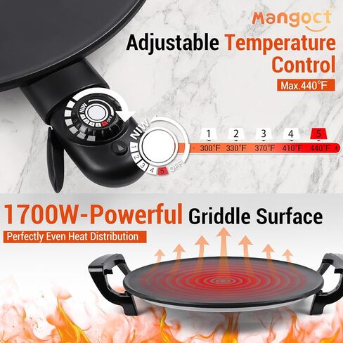 18.5" Electric Griddle & Injera Maker for Ethiopian Injera, Somalian Anjero, Teff, Mitad, Mogogo, Crepes - with Lid, Nonstick Surface, Easy to Clean, Adjustable Control, Even Heating in Saudi Arabia