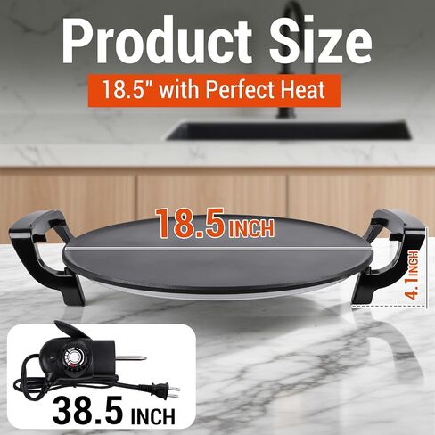 18.5" Electric Griddle & Injera Maker for Ethiopian Injera, Somalian Anjero, Teff, Mitad, Mogogo, Crepes - with Lid, Nonstick Surface, Easy to Clean, Adjustable Control, Even Heating in Saudi Arabia