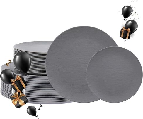 WONDERFUL 32pcs Light Grey Plastic Plates Reusable Unbreakable & Dishwasher safe Dishes Set Outdoor Plates Includes:16 Dinner 10" and 16 Dessert Plate 7.3" Ideal for BBQ Camping in Saudi Arabia