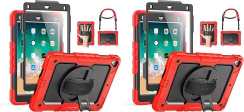 SEYMAC Case for iPad 6th/5th Generation Case 9.7 Inch, Full-Body Shockproof Heavy Duty Protective Case with Screen Protector, Rotating Stand/Hand/Shoulder Strap for iPad Air 2/ Pro 9.7, Black in Saudi Arabia