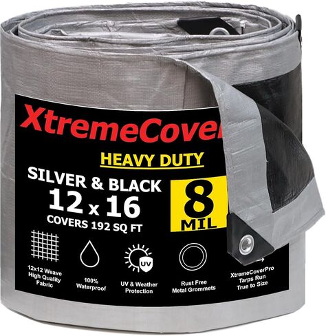 20' x 20' Silver Black Super Ultra Heavy-Duty Tarp– 8 Mil Waterproof & UV-Resistant 20x20 - Large Outdoor Tarp, Waterproof Cover for Rain Camping, Tent, UV Protection, Reinforced Corners in Saudi Arabia