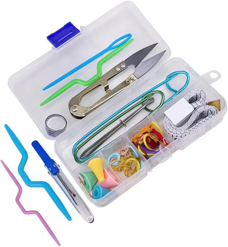 59pcs Crochet Kit with Clear Case,Knitting-Kit with Sewing Supplies and Accessorie Including Scissors,Measure Tape,Needle Threader in Saudi Arabia