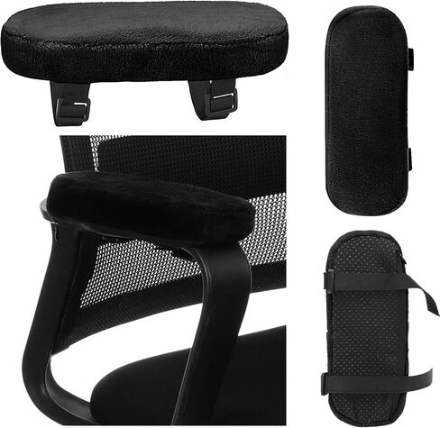 قطعتان من وسادات مسند الذراع لكرسي المكتب من الفوم الناعم وأغطية ذراع كرسي المكتب من الفلانيل المنفوش للألعاب ومسند الذراع للمرفقين والساعدين لدعم تخفيف الضغط (أسود) in Kuwait