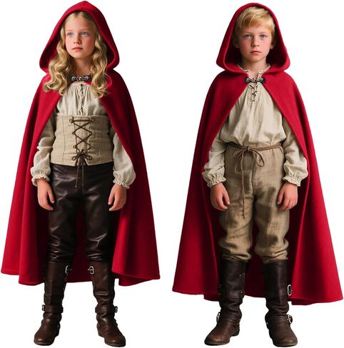 عباءة مخملية بغطاء للرأس للأطفال من عصر النهضة للأولاد عباءة الهالوين في العصور الوسطى in Kuwait