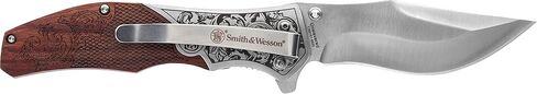 Smith & Wesson Accessories Unwavered Folder Featuring Engraved Rosewood Handle, Drop Point Blade, and 8Cr13MoV Stainless Steel,Brown in Saudi Arabia