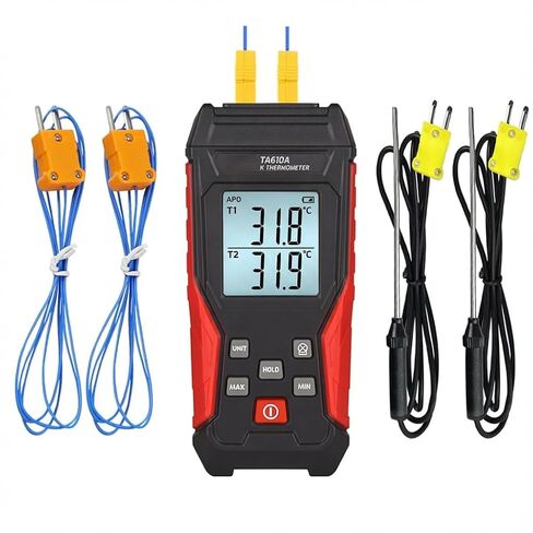 مقياس حرارة حراري رقمي ثنائي القناة K -Type Type مع تحقيقات حرارية من نوع 4 K ، -328 ~ 2501 ℉ Termocouple Tester مع شاشة الإضاءة الخلفية LED in Kuwait