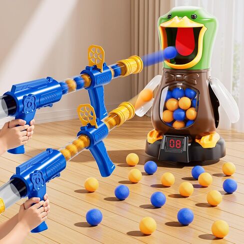 NIPLOOOW Duck Shooting Toys for Kids 3-5, Movable Target Shooting Games with 2 Air Pump Launcher, LCD Score Record, Sound, 48 Foam Balls, Birthday Gift for Boys Girls Ages 3 4 5 6 7 8 Years Old in Saudi Arabia