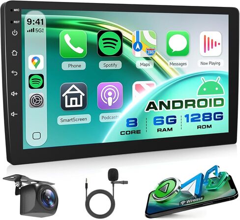 4G + 64G راديو ستيريو للسيارة مزدوج الدين Android 13 Carplay Andorid Auto Mirror Link، Rimoody 9 بوصة HD شاشة لمس GPS واي فاي بلوتوث FM/RDS EQ-32 SWC كاميرا احتياطية لشاشة مقسمة in Saudi Arabia