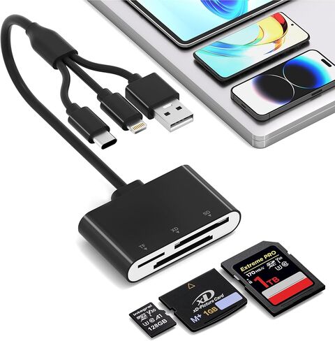 Memory Stick Pro Duo Adapter Reader- 5 in 1 SD/TF/MS/CF/XD Card Reader for iPhone/Computer/USB-C Device, Aluminum Lightning+USB A+USB C XD Picture Card Reader Support OTG, Fast Data Transfer in Saudi Arabia