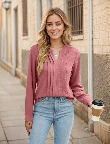 Blooming Jelly Womens Dressy Casual Tops Business Long Sleeve Shirts Pleated Fall Work Blouse 2024 in Saudi Arabia