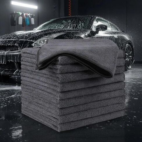 5-Pack Premium Microfiber Cloths - 25x25cm Ultra-Soft Lint Free Towels for Car, Kitchen & Windows Highly Absorbent Scratch Free Cleaning Pads (Black) in Saudi Arabia