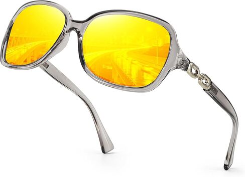 Chicid Night Vision Driving Glasses for Women, Oversized Polarized HD Yellow Anti Glare Lens with UV400 Protection in Kuwait