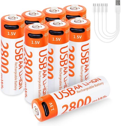 Rechargeable AA Lithium Batteries - 4 Pack 1.5V 2800mWh AA Li-ion Batteries, 1000 Cycles Lithium-ion Double A Batteries with USB-C Cable for Toy, Remote, Joystick, Keyboard, Flashlight in Saudi Arabia