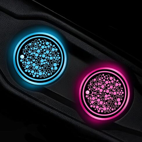 2 PCS LED Car Cup Holder Lights, 7 Colors Changing USB Charging Insert Car Coasters, Atmosphere Lamp Decoration Light Luminescent Cup Pad Mat, Interior Car Accessories (Blank) in Kuwait
