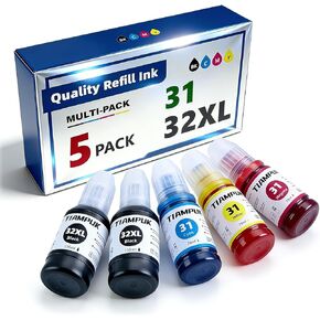 طقم إعادة تعبئة زجاجة حبر 31/32XL متوافق مع 5 عبوات - حل طباعة اقتصادي لطابعات نفث الحبر الرئيسية المتعددة in Kuwait