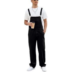 Men's Overalls Fashion Relaxed Fit Coveralls Work Utility Denim Romper Bib Jumpsuit with Zipper in Kuwait