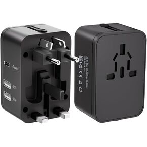 Travel Adapter with 2 USB A+1 USB C,Universal All in One Worldwide Travel Adapter,Power Converters Wall Charger,AC Power Plug Adapter,International Power Adapter for USA EU UK AUS Black in Saudi Arabia
