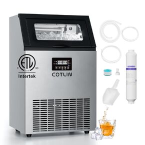 COTLIN 20" Commercial Ice Maker Machine 150LBS/24H with 33LBS Insulation Storage Bin, 60 Ice /8–15 Min Cycle, Under Counter Ice Maker with Water Filter, Self-Cleaning/Timing, ETL Approved in Saudi Arabia