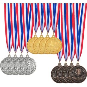 12 Pieces Gold Silver Bronze Award Medals, 1st 2nd 3rd Award Medals Metal Winner Medals with Neck Ribbon for Sports, Competitions, Olympic Style, 2 Inches in Kuwait