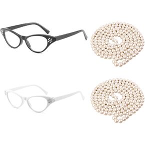 NUMJAW Old lady Costume for all Ages 100th Day Of School Costume Grandma Costume Granny Dress Up,Old Lady Glasses with Chain Cat Eye Glasses Faux Pearl Necklace Old Women Costume Accessories in Saudi Arabia