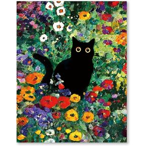 RLTXBUK Cat Cross Stitch Kits, Whimsical Monet Inspired Floral Black Orange Cat Stamped Counted Cross Stitch Kits for Beginners Adults Kids, Pet Lover Gifts for Women, 11.8x15.8 Inch in Kuwait