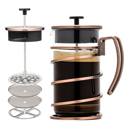 OVENTE French Press Coffee Maker 27 Ounce with Heat Resistant Borosilicate Glass, Stainless Steel Design and 4-Level Filter System, Portable Cold Brewer Pot for Travel, Camping or Gift, Copper FSW27C in Saudi Arabia