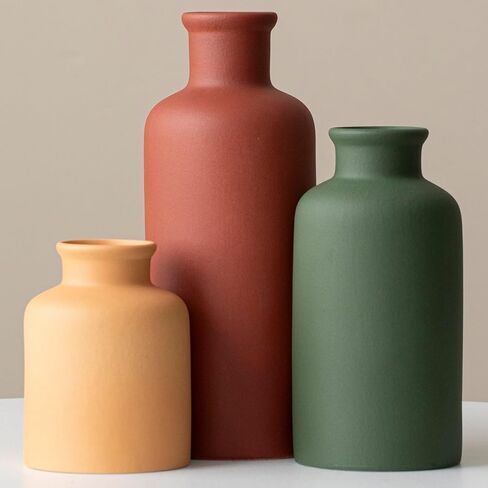 Modern Ceramic Vase Set of 3, Neutral Colors, Decorative Bottles for Home, Earth Tone Farmhouse Rustic Decor (Coffee Mix) in Saudi Arabia