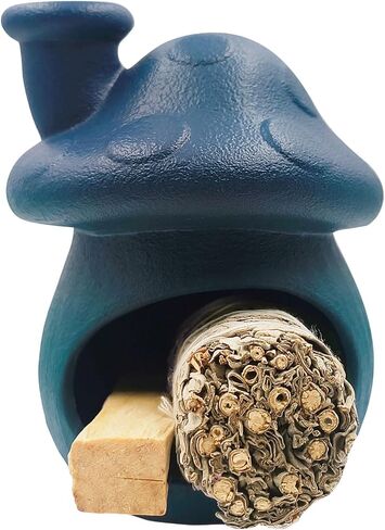 Palo Santo Holder and Sage Burner,Ceramic Mushroom Incense Cone Burner,Mini Chiminea Sage Ash Catcher, Smudge Bowl for Yoga Meditation Home Decor,Blue in Saudi Arabia