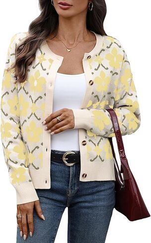 Women's Floral Cardigan Sweater Long Sleeve Button Down Bolero Shrug Sweaters for Dresses in Kuwait