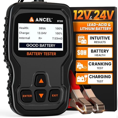 ANCEL BT310 12V Car Battery Tester - 100-2000 CCA Battery Load Tester for Lead-Acid & Lithium Batteries, Digital Analyzer Tests Cranking & Charging, Compatible with Car, Truck, Motorcycle, ATV, Boat in Saudi Arabia