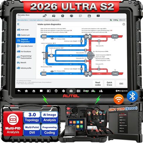 Autel MaxiSYS Ultra S2 Top AI Intelligent Scanner، 2025 UltraS2 ترقية أداة المسح الضوئي MSUltra MS919، 6 في 1 VCMI2، 3.0 طوبولوجيا، DVI متعدد النقاط، Motor Truspeed، اختبار EV، 48 خدمة، ترميز البرمجة in Saudi Arabia