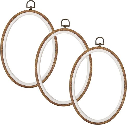 Resin Decorative Embroidery Hoop - 3 Pieces 10*7 inch Cross Stitch Hoops Set, Resin Embroidery Frame for Display Sewing Craft Hanging Ornament (Imitation Wood) in Kuwait