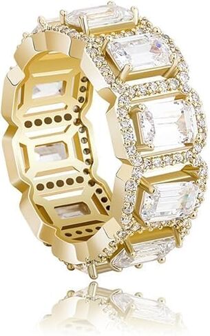 14K Gold Rectangular Emerald Cut Ring, Mossanite Hip-Hop Style Men's Ring, A Symbol of Power and Prestige,Dad Gift in Kuwait