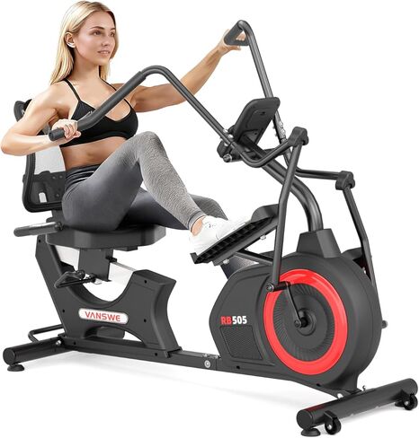فانسوي دراجة التمرين مع تمرين الذراع لكبار السن البالغين التدريب المنزلي - مدرب إهليلجي راقد مع المقاومة المغناطيسية ، التطبيق الحرة ، اتصال بلوتوث ومستشعر النبض in Kuwait