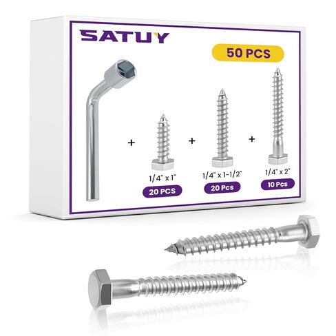 50pcs 1/4 "مسامير تأخر رأس سداسية ، 3 أطوال مختلفة (1" ، 1-1/2 "، 2") 304 براغي خشبية من الفولاذ المقاوم للصدأ مع مفتاح مقبس السداسي للسطح ، حوامل التلفزيون ، إصلاح القوارب in Kuwait