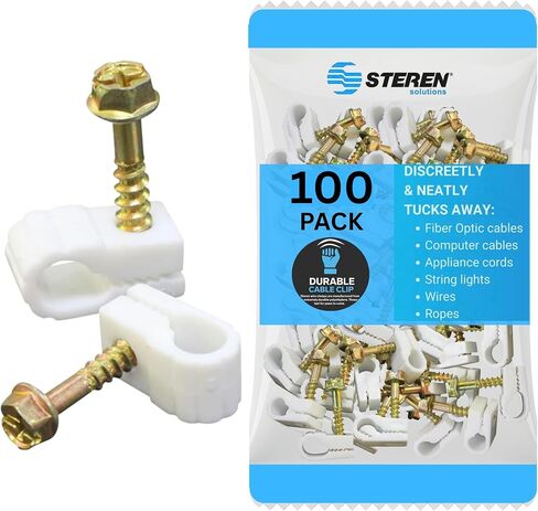 CESTEN GRIP-CLIP مزدوج / مزدوج مقاطع تثبيت كابل مزدوج محوري ، 100CT أبيض in Kuwait