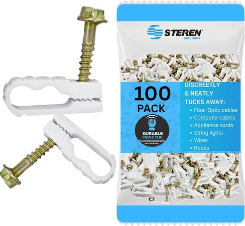 STEREN Grip-Clip Dual / Double Coaxial Cable Mounting Fastener Clips, 100ct White in Kuwait