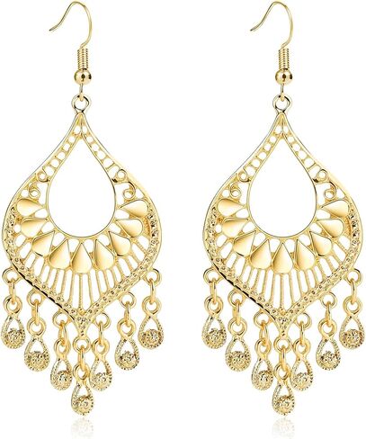 Silver Boho Chandelier Earrings – Intricate Silver Bohemian Earrings with Filigree and Tassel Earrings for Women Trendy in Saudi Arabia