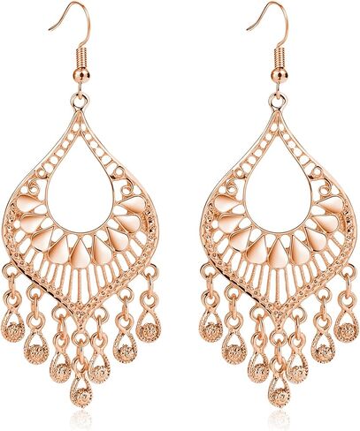 Silver Boho Chandelier Earrings – Intricate Silver Bohemian Earrings with Filigree and Tassel Earrings for Women Trendy in Saudi Arabia