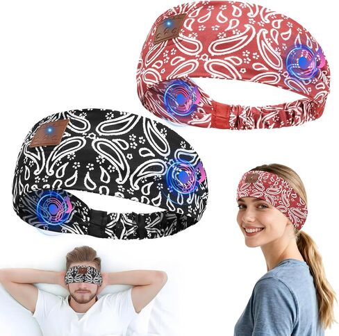 2-Pack Sleeping Headphones, Bluetooth 5.4 Headband Headphones, Wireless Bluetooth Headband for Yoga, Running, Workout, Travel, Sports, Unique Presents for Adult Teens - Black&Blue in Saudi Arabia
