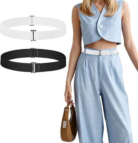 Crop Tuck Band, 2 Pcs Adjustable Crop Top Tuck Waist Band Tucking Sweater Shirt Elastic Stretch Belts for Women, Black+Khaki in Kuwait