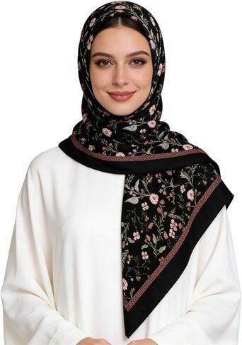 Elegant Floral Printed Hijab Hair Scarf for Women Sheer Voile Square Hair Wrapping Bandana Sunscreen Scarves in Saudi Arabia