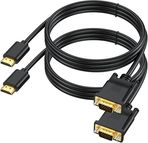 VGA to HDMI Cable 6FT/2 Pack with USB Power and Audio, 1080P@60Hz PC VGA Source Output to TV/Monitor with HDMI Connector, Male to Male for Computer Desktop Laptop Monitor Projector in Saudi Arabia